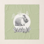 Echarpe Fluffy o coelho. desenho do lápis<br><div class="desc">Desenho de lápis.Artista de Zolotareva.Desafeije o coelho.O desenho de um lápis de lebre e flores de camomiles com aplicação de fundo verde-claro e borboletas vetoriais.</div>