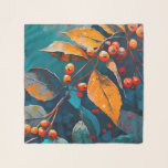 Echarpe Folhas de queda pintadas com óleo. Folhagem natura<br><div class="desc">Folhas de queda e bagas de rowan. Abstrato moderno outono,  o óleo pintou a arte em cor azul vermelha laranja.</div>