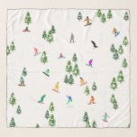 Echarpe Ilustração do Freeride Snowboarder Snowboard<br><div class="desc">Arte legal de ilustração branca de snowboarders coloridos,  descida de snowboard em montanhas entre pinheiros,  spruce,  árvores de abeto sobre pó fresco de neve. Snowboard e xmas esporte ao ar livre numa floresta de inverno. Dons do Snowboarder. Decoração de Natal de Snowboard.</div>