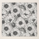 Echarpe Jardim anêmono em preto e branco<br><div class="desc">Flores anêmonas desenhadas no Illustrator, padrão vetorial sem costura.</div>