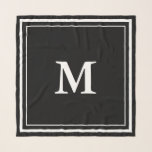 Echarpe Modelo de Monograma Simples Preto e Branco<br><div class="desc">Um cachecol preto tem um monograma branco no centro. Você pode alterar a letra para mostrar a inicial correta. Dois quadrados brancos constituem a fronteira do cachecol.</div>