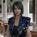 Echarpe Mosaic in Blue, Gray, and Yellow<br><div class="desc">This elegant scarf features a digital mosaic in dark blue with lighter shades of blue,  aqua,  yellow,  and gray.</div>