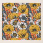 Echarpe O prado em amarelo e azul<br><div class="desc">Padrão de vetor sem costura feito com margaridas desenhadas à mão,  papoilas e preguiças. Versão amarela e branca.</div>