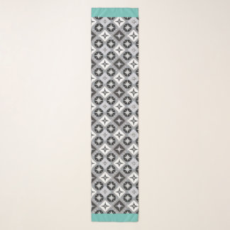 Echarpe Padrão Verde, Cinza e Branco