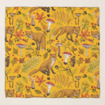 Echarpe Raposas de outono em laranja<br><div class="desc">Fauna e flora florestais de outono pintadas à mão- raposas, folhas florestais, cogumelos e bagas</div>