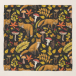 Echarpe Raposas de outono em preto<br><div class="desc">Fauna e flora florestais de outono pintadas à mão- raposas, folhas florestais, cogumelos e bagas</div>