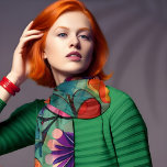 Echarpe Retro Colorido Hippie Floral<br><div class="desc">Este floral vermelho e verde tem um olhar divertido desenhado pela mão que pode ser dos anos 60. Foi imaginado com IA.</div>