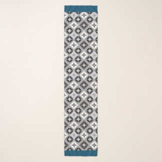 Echarpe Teal, Cinza e Padrão Branco