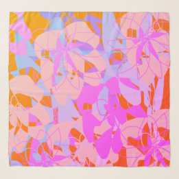 Echarpe Vibrant Hot Pink Red Floral Feminine Chiffon Scarf