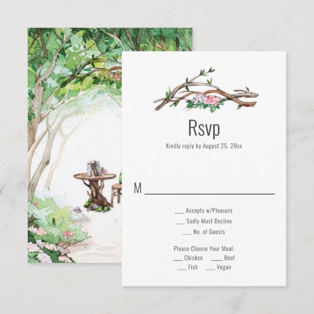 Eclectic Romance - Woodland Path Wedding RSVP (Frente/Verso)