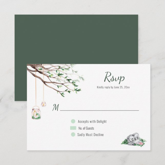 Eclectic Romance Woodland Wedding RSVP (Frente/Verso)