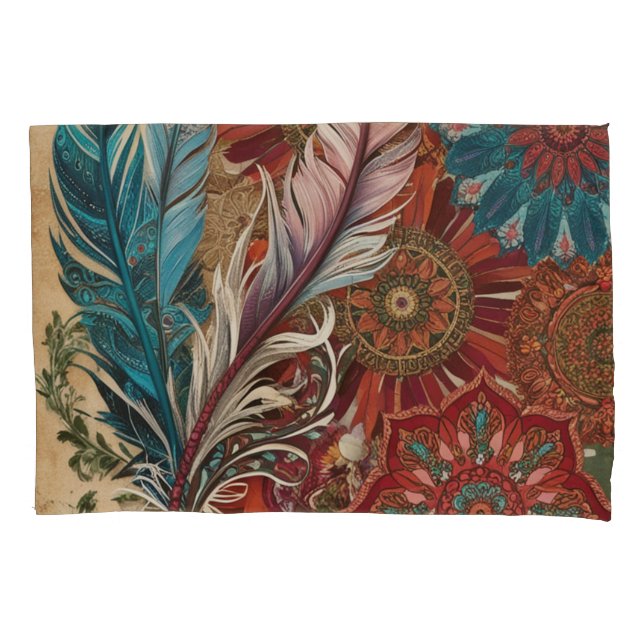 Ecletismo Boho Chic com Mandala de Penas  (Frente-Esquerda)