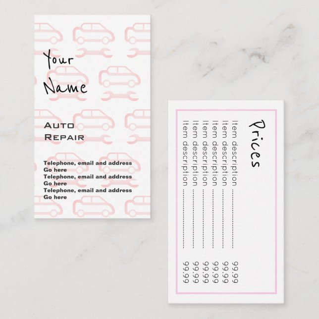 "Ecoa" cartões de preço da reparação de automóveis (Frente/Verso)