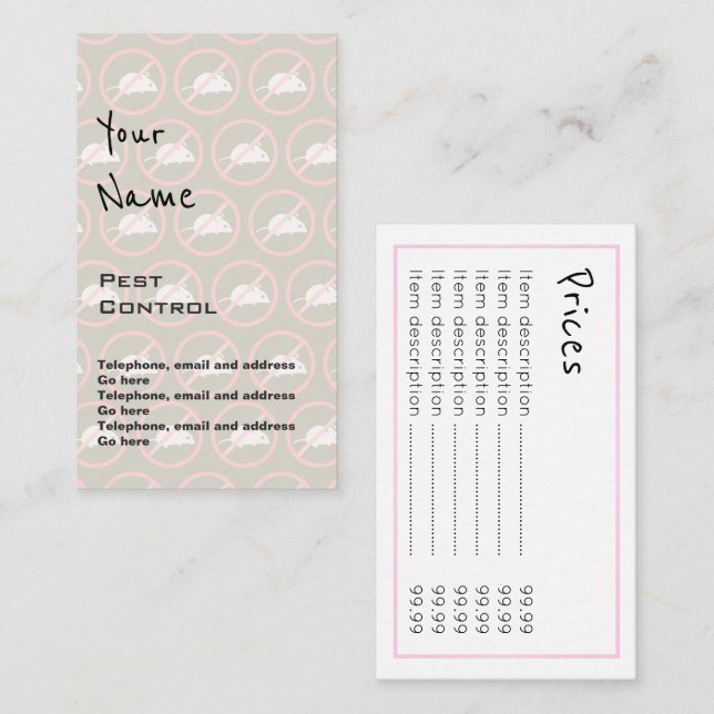 "Ecoa" cartões de preço do controlo de pragas (Frente/Verso)