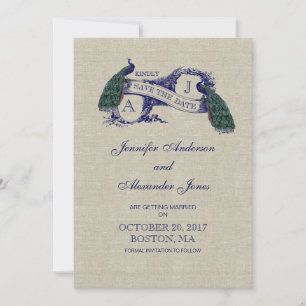 Economias azuis de linho do pavão o cartão de data