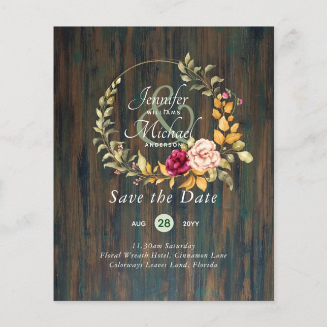 Economize As Datas Floral Wreath BUDG (Frente)