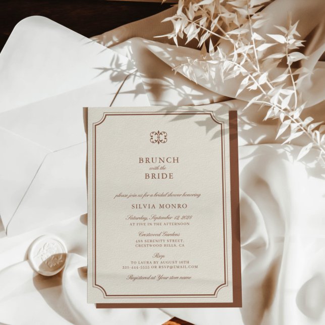 Ecru clássico Brunch com Chá de panela (Classic Ecru Brunch with the Bride Bridal Shower Invitation)