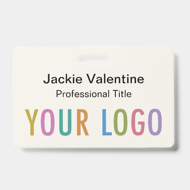 Ecru Crachá de nome de PVC com clipe de rolo ou la (Frente)