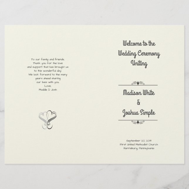 Ecru Hearts Folded Wedding Program Modelo (Frente)