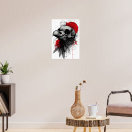 Edgy Crow Skull Gothic Grunge Street Art Poster