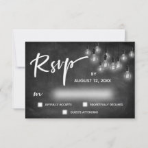 Edison Lights Chalkboard Modern Calliographic RSVP