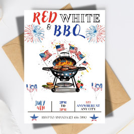 EDITABLE 4 de julho Convite de festas, branco verm