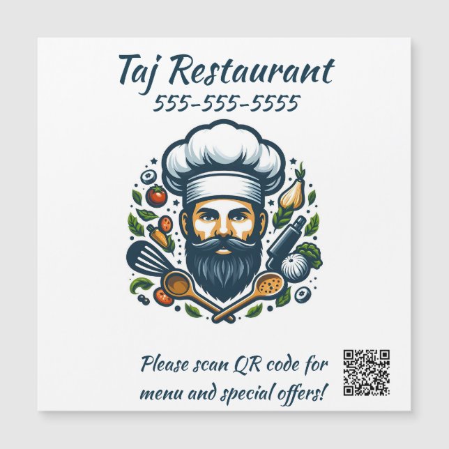 Editable Chef Restaurant QR Code Magnet (Frente)