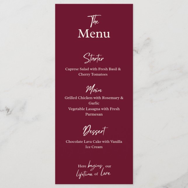 Editable Maroon Wedding Flat Menu Card  (Frente)