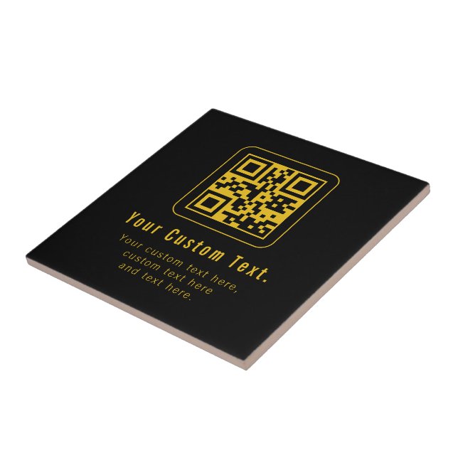Editable QR Code & Text Template | Black & Gold (Lateral)