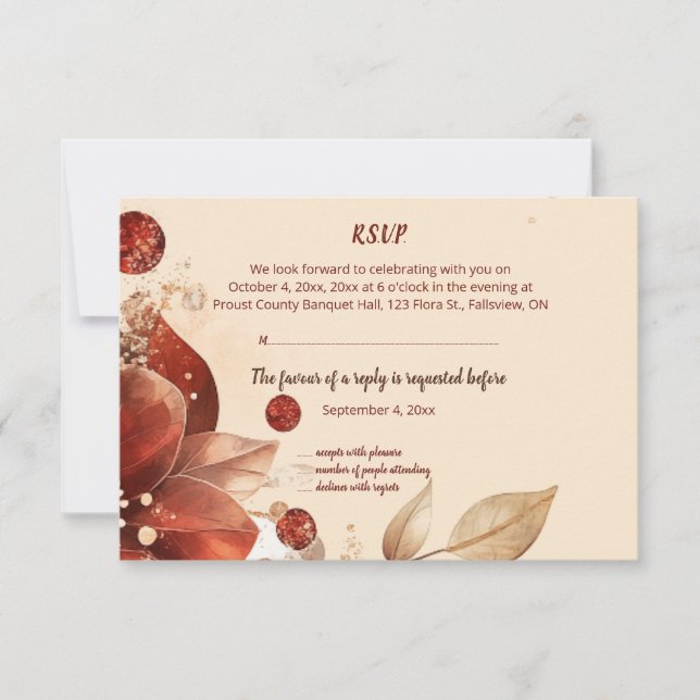 Editable Red Autumn Flowers RSVP Card (Frente)