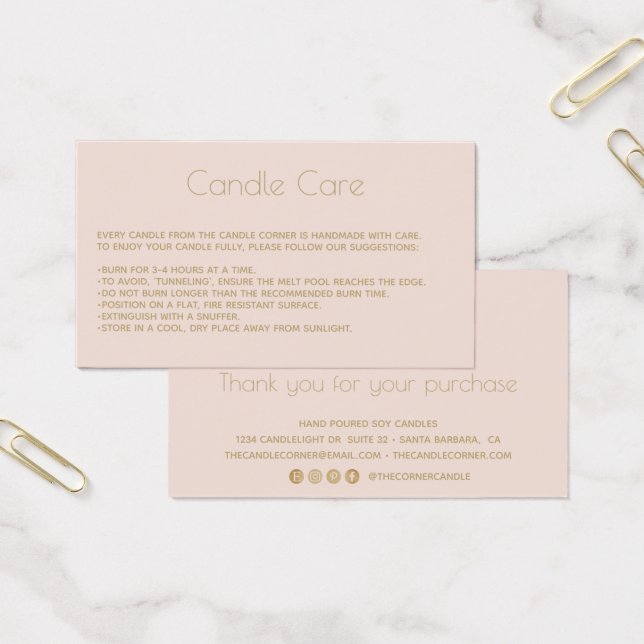 Editable Soy Candle Care Card with  logoBlush (Escritótio)