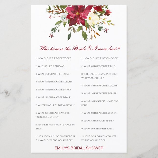 Editable Who Knows Bride and Groom Best Card (Frente)