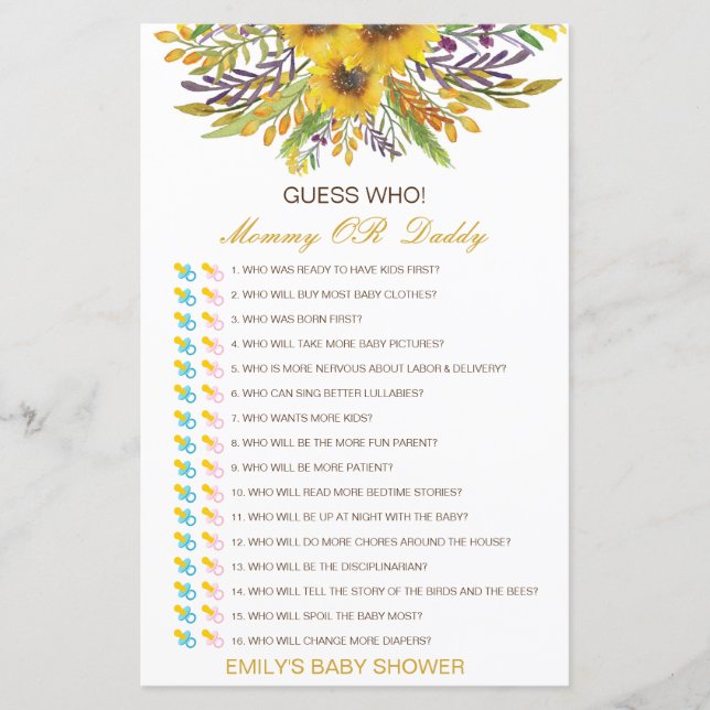 Editável Adivinha Quem, Mãe ou Jogo de Chá de fral (Frente)