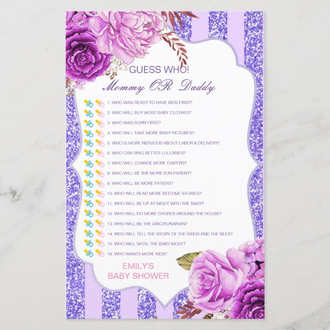 Editável Adivinha Quem, Mãe ou Jogo de Chá de fral (Frente)