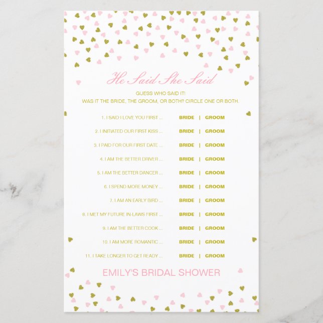 Editável Ele Disse Que Disse Jogo De Chá de casame (Frente)