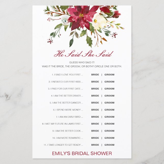 Editável Ele Disse Que Disse Jogo De Chá de casame (Frente)