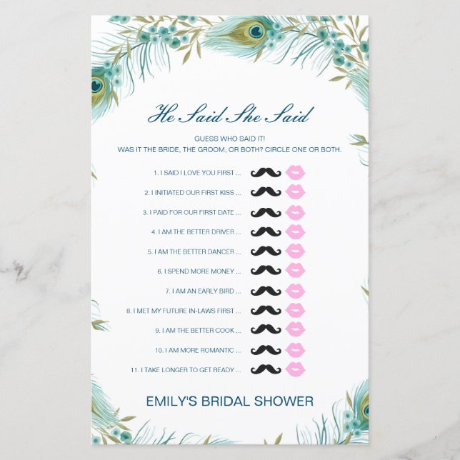 Editável Ele Disse Que Disse Jogo De Chá de casame (Frente)