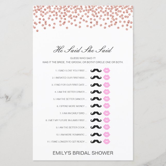 Editável Ele Disse Que Disse Jogo De Chá de casame (Frente)