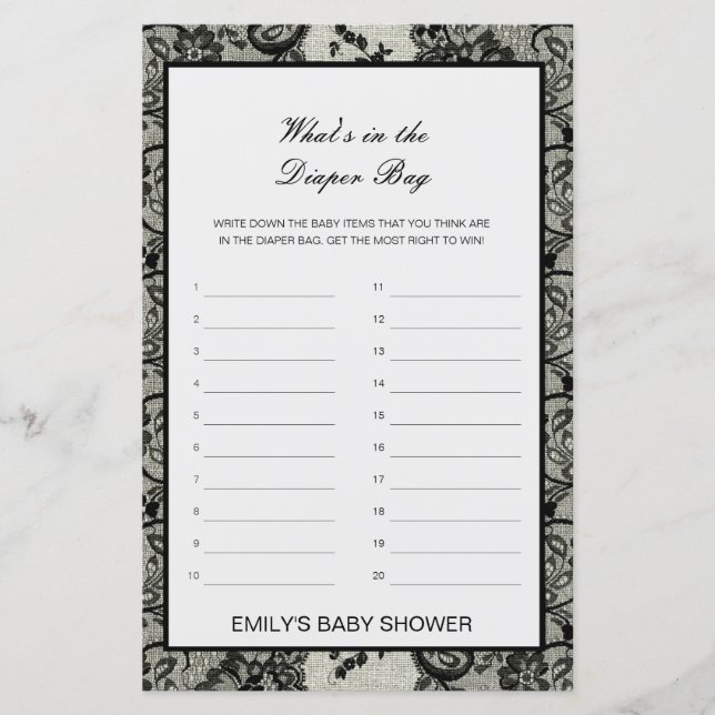 Editável O que há no jogo de Chá de fraldas da Fra (Frente)