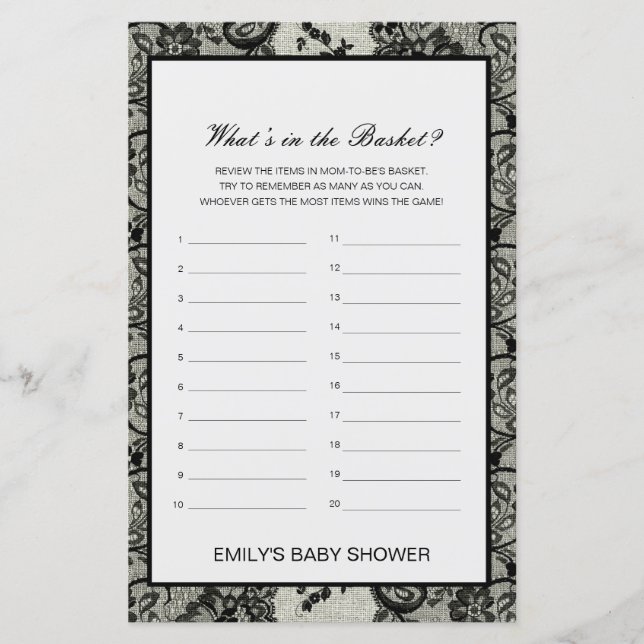 Editável O que há no jogo do Chá de fraldas de ces (Frente)