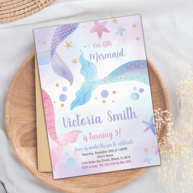 Editável sob o cartão de festas marítimas para men (Mermaid Tails Birthday Invitation)