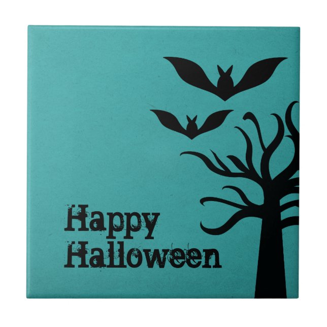Eerie Bats Halloween Azulejo, Aqua (Frente)
