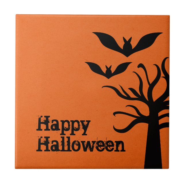 Eerie Bats Halloween Azulejo, Orange (Frente)