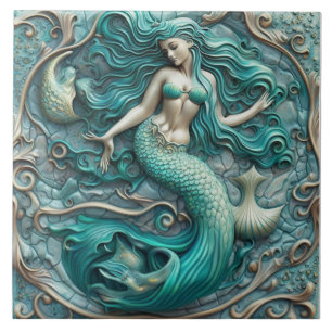 Efeito 3D Aqua Marine Cerâmica Azulejo Mermaid Des