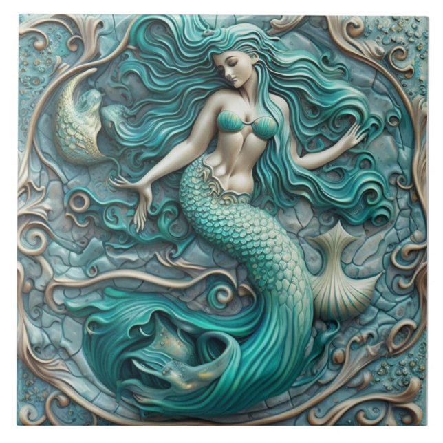 Efeito 3D Aqua Marine Cerâmica Azulejo Mermaid Des (Frente)