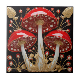 Efeito 3D do Cogumelo Vermelho Dourado Amanita Mus