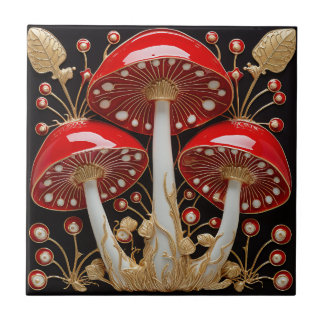 Efeito 3D do Cogumelo Vermelho Dourado Amanita Mus