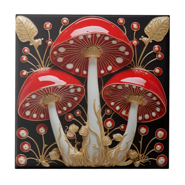 Efeito 3D do Cogumelo Vermelho Dourado Amanita Mus (Frente)