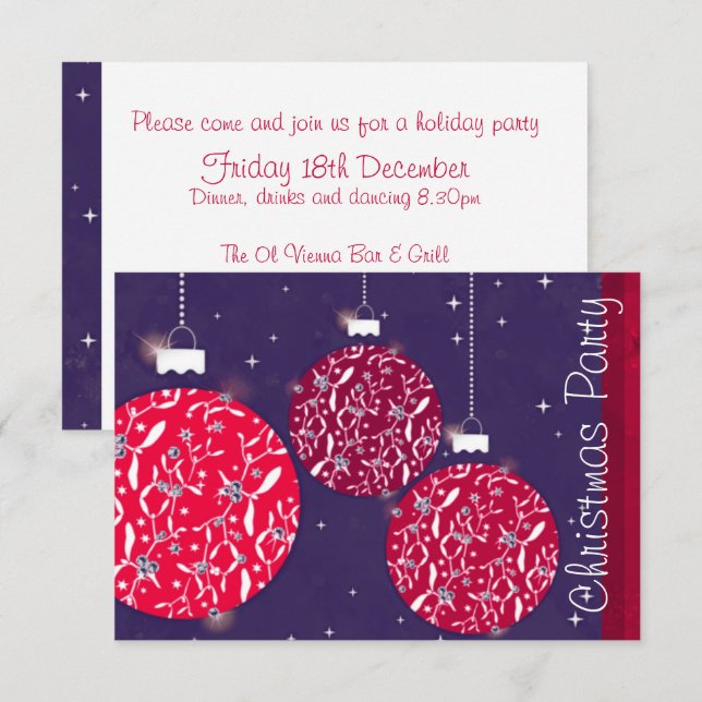 Efeito de brilho convite de festas vermelho azul (Frente/Verso)