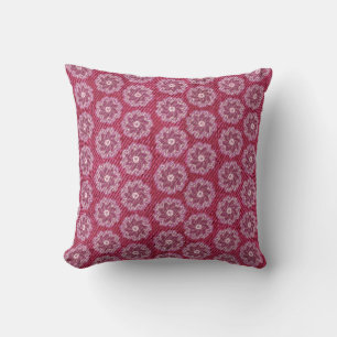 Efeito de jeans e almofada de flores rosa vermelho